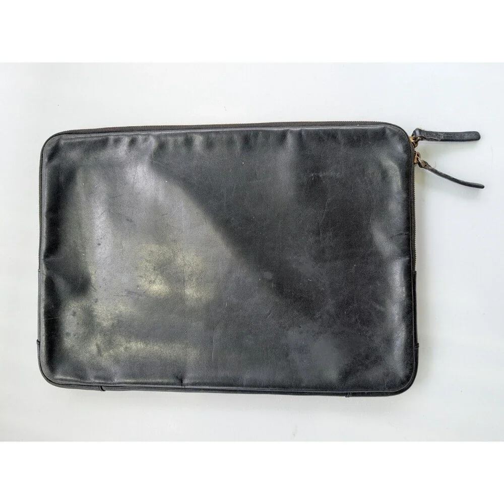 Horizn Studios Black Leather Laptop Sleeve Zip Portfolio Case 15